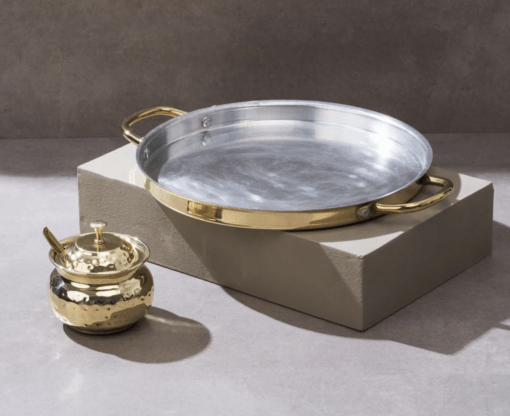 Brass Dosa Tawa with Insulated handles And Brass Ghee Pot Combo